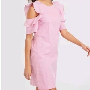 J McLaughlin Juliette Cap Ruffle Cold Shoulder Dress Pink Stripe
